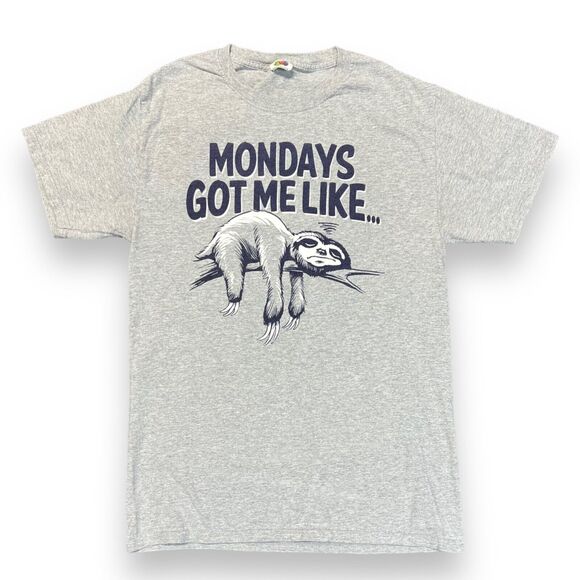 Graphic Print Unisex T Shirt Top Mondays Got Me Like Sloth Gray Blue Small - Picture 1 of 8